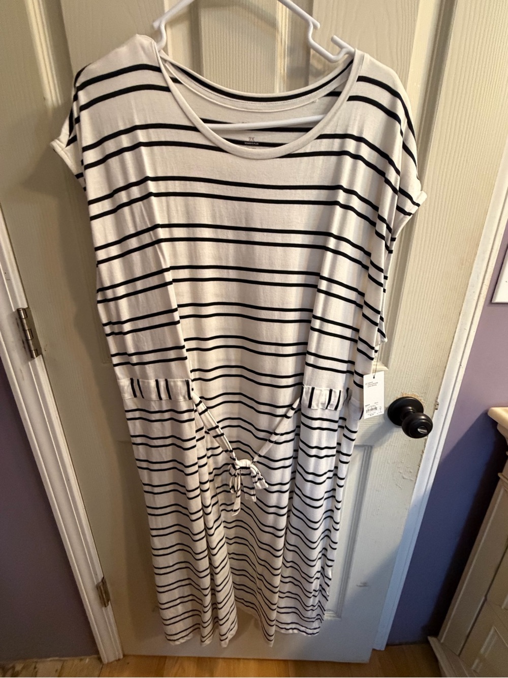 Sonoma White and Black Striped Maxi Dress with Tie Waist 2X